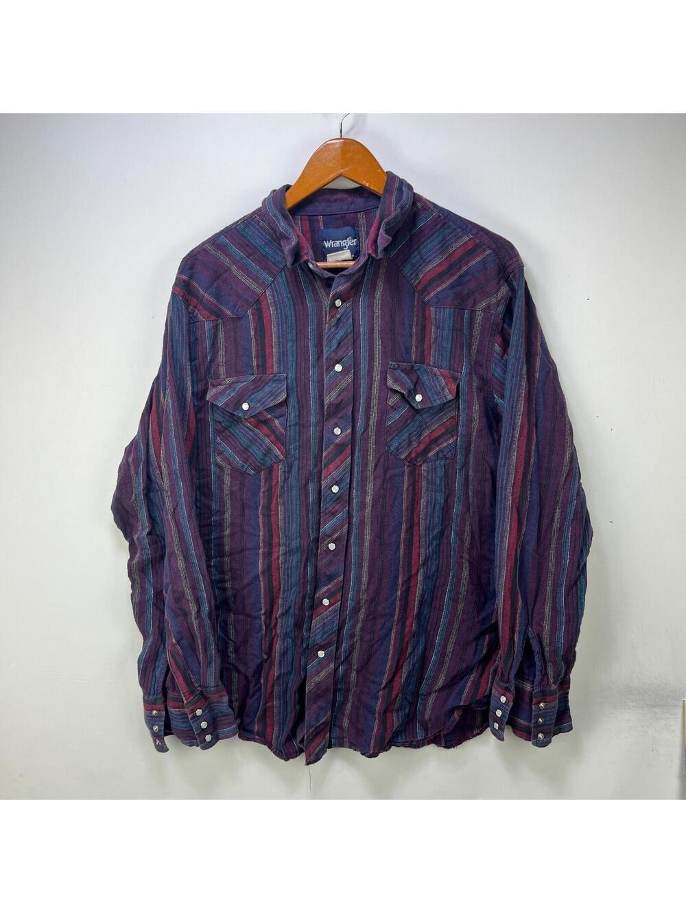 Vintage Wrangler Purple Striped Pearl Snap Western Shirt XL